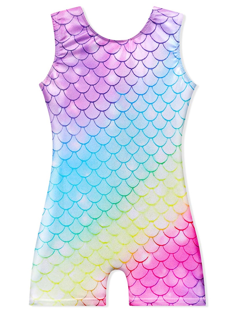 EQSJIU Mermaid Gymnastics Costume For Girls Rainbow Rangers Leotard With Shorts For Kids Size 6-7 Years Old Biketard Sparkly Rainbow Rangers - Image 1